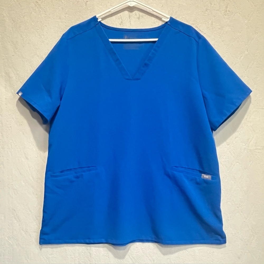 FIGS Blue Technical Collection Scrub Top Short Sleeve V-Neck Sz XXL
